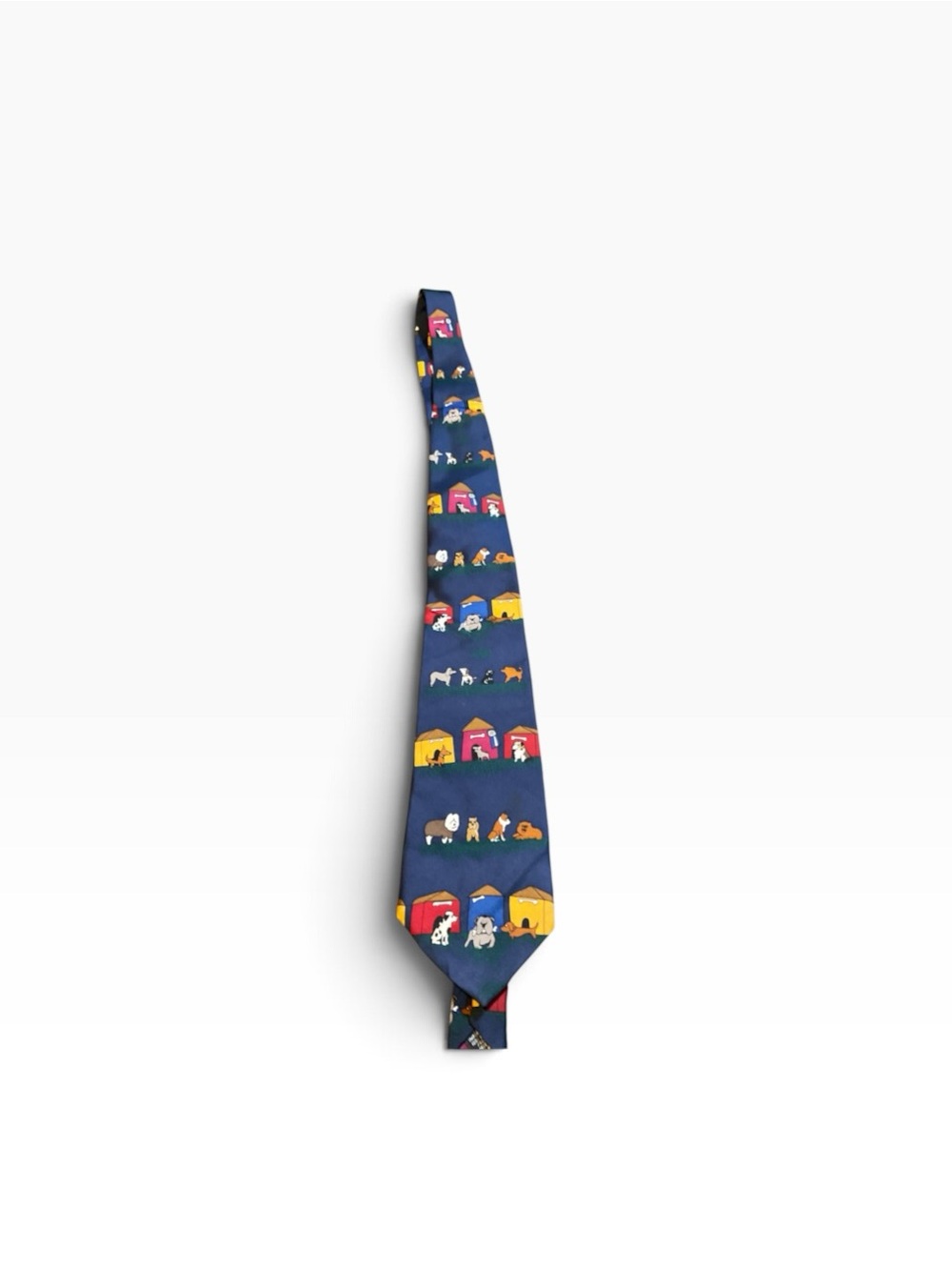 Navy Kids Tie with Playful Dog House Print